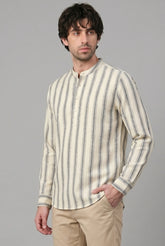 Color Hunt Men's Cream Vertical Stripe Casual Shirt