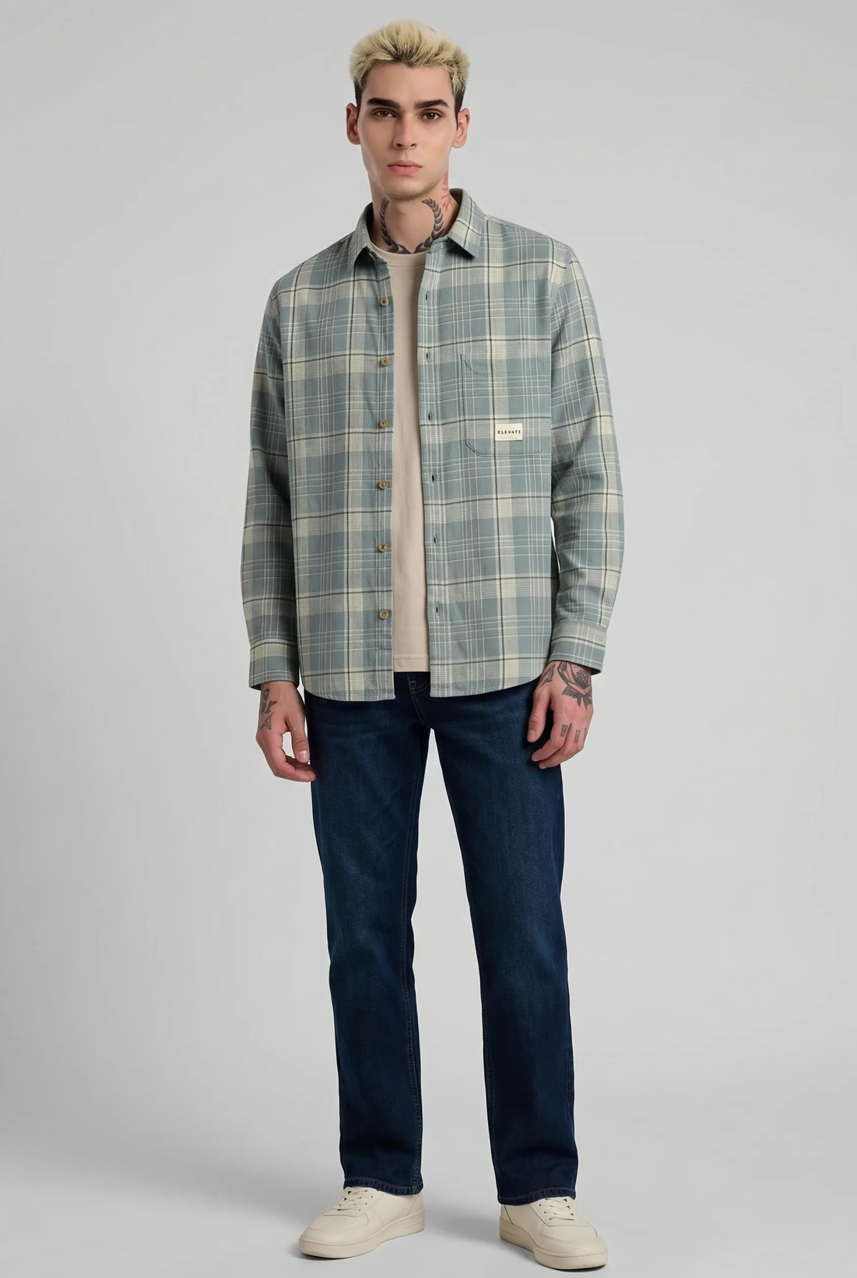 Color Hunt Men's Light Green Checkered Casual Shirt