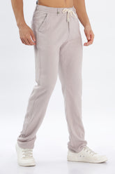 Light Purple Tapered Fit Linen Trouser for Men - Color Hunt