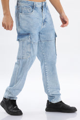 Light Blue 6-Pocket Cargo Pant for Men - Color Hunt