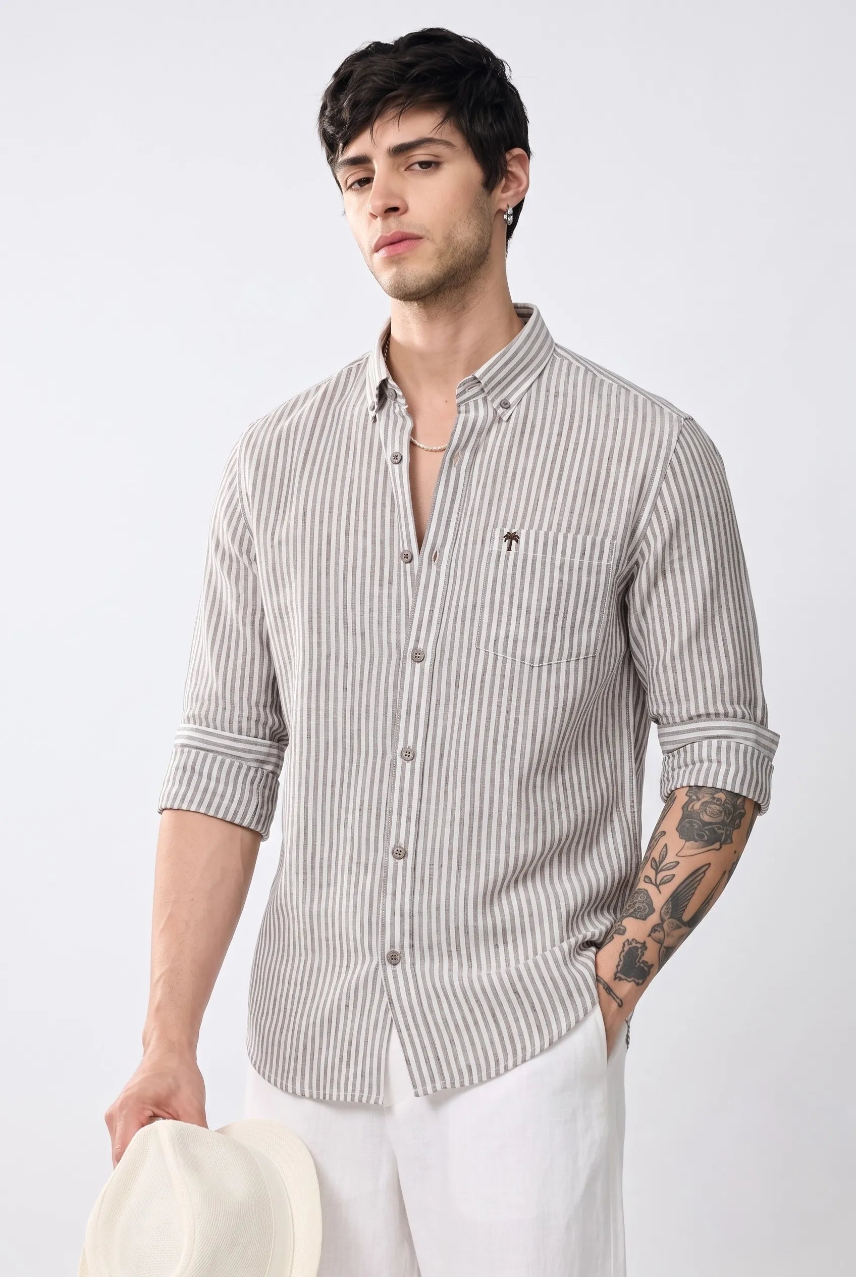 COLOR HUNT Men's Grey Stripe Casual Shirt | Full Sleeve Regular Fit
