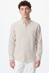 COLOR HUNT Men's Beige Vertical Stripe Casual Shirt | Full Sleeve Regular Fit