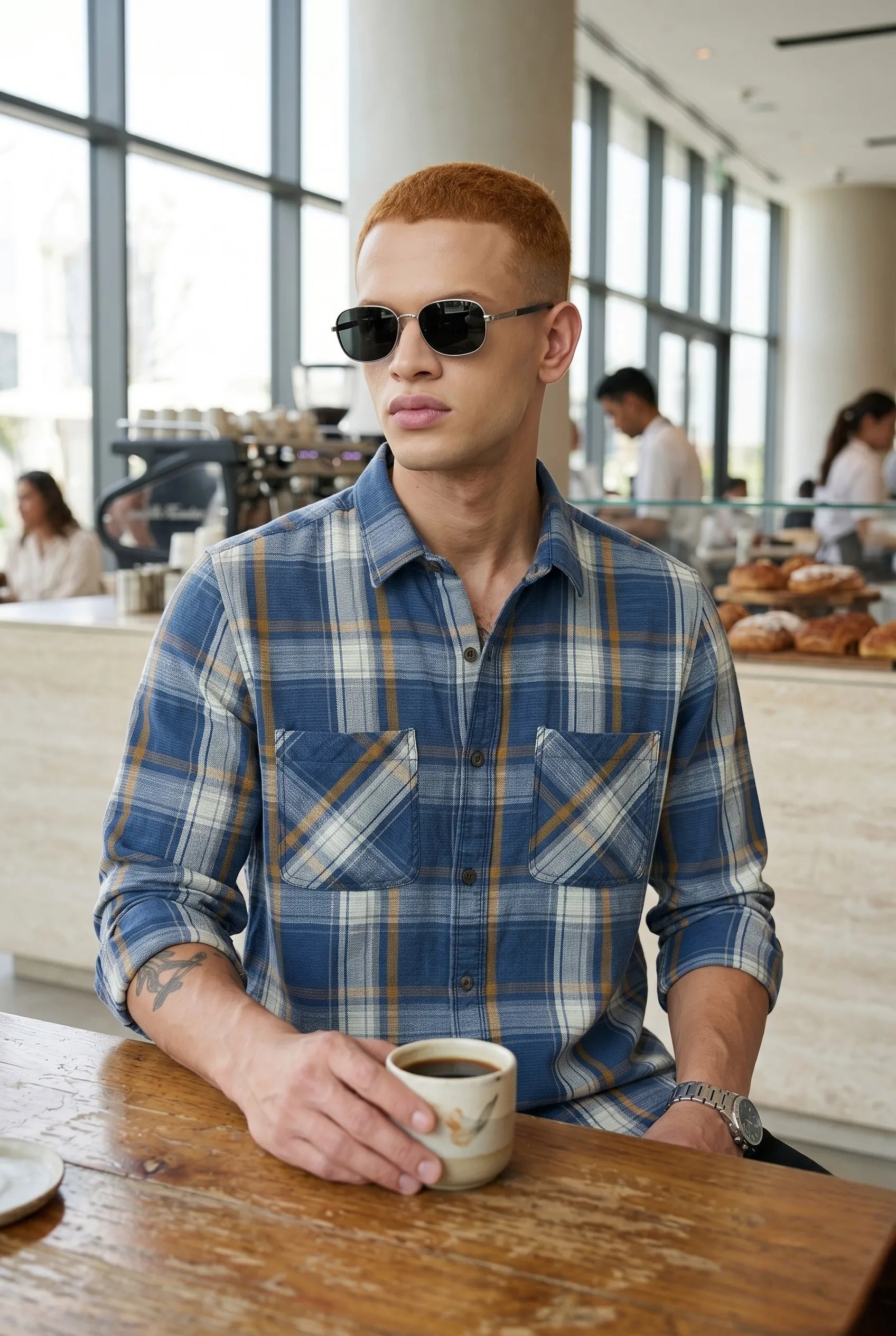 Color Hunt Men's Blue Checked Casual Shirt