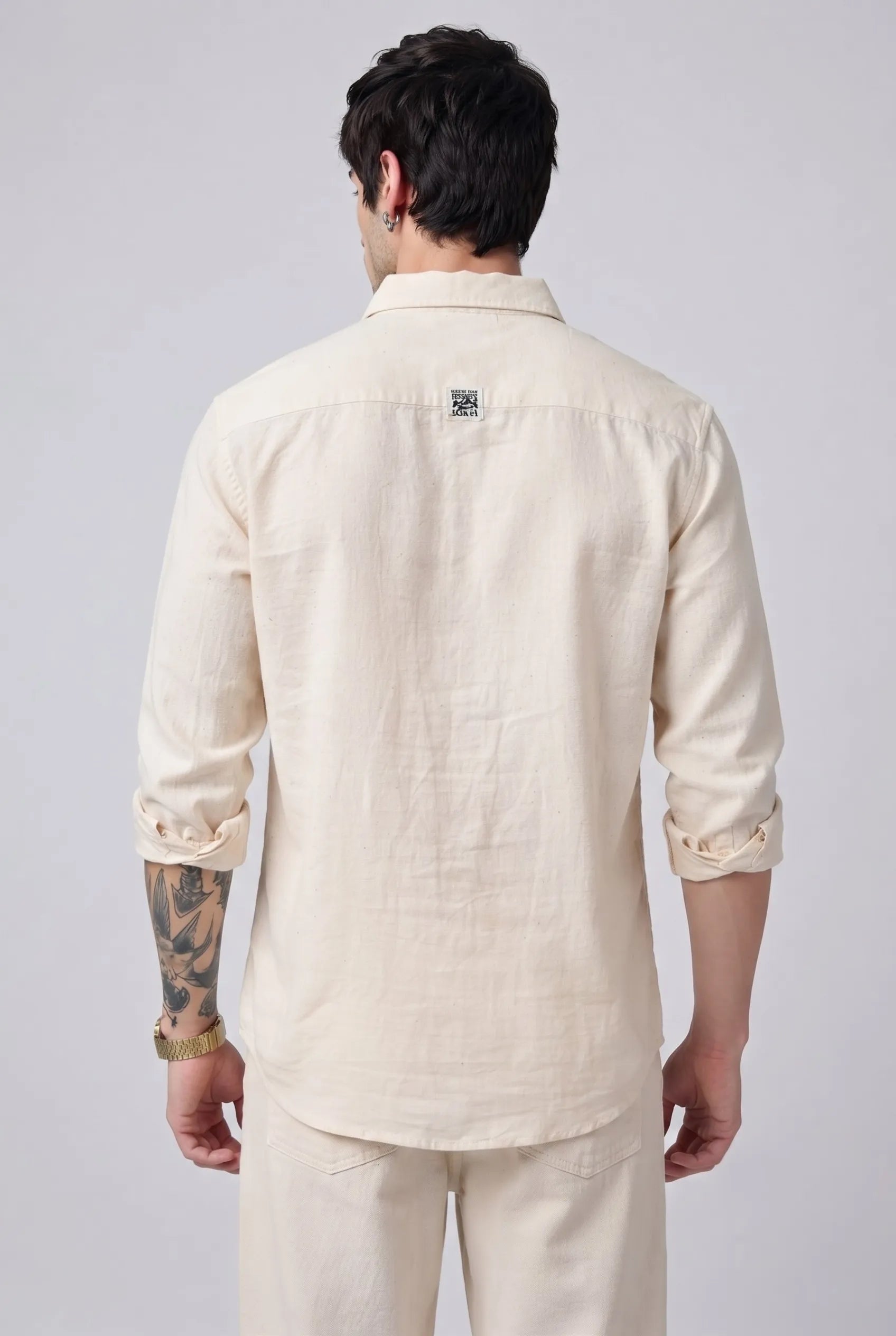 Color Hunt Men's Regular Fit Solid Cream Casual Shirt