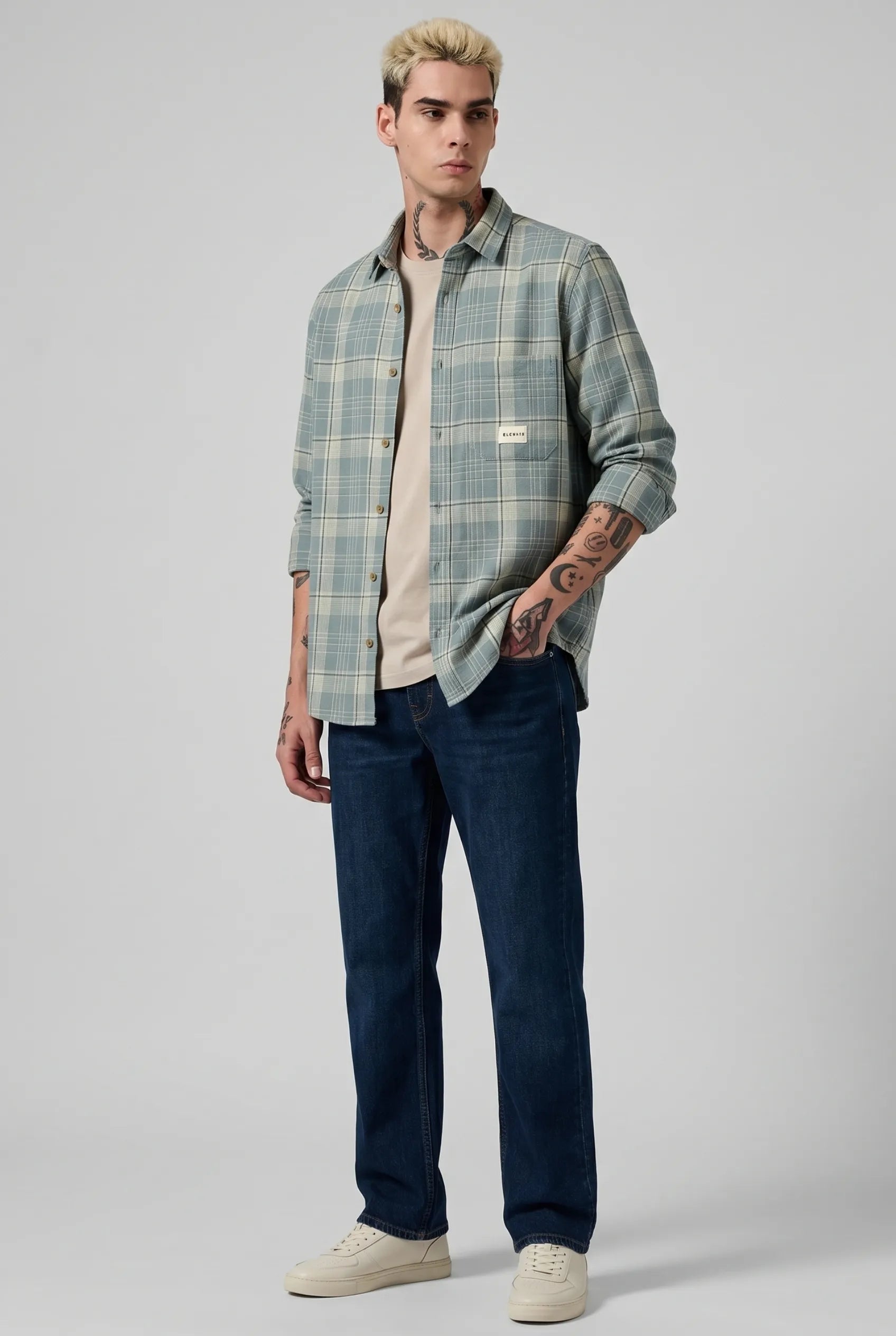 Color Hunt Men's Light Green Checkered Casual Shirt