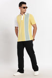 Color Hunt Men's Yellow Striped Slim Fit Polo T-Shirt