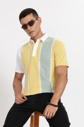 Color Hunt Men's Yellow Striped Slim Fit Polo T-Shirt