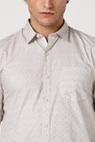 Color Hunt Men's White & Brown Full Sleeve Printed Cotton Shirt