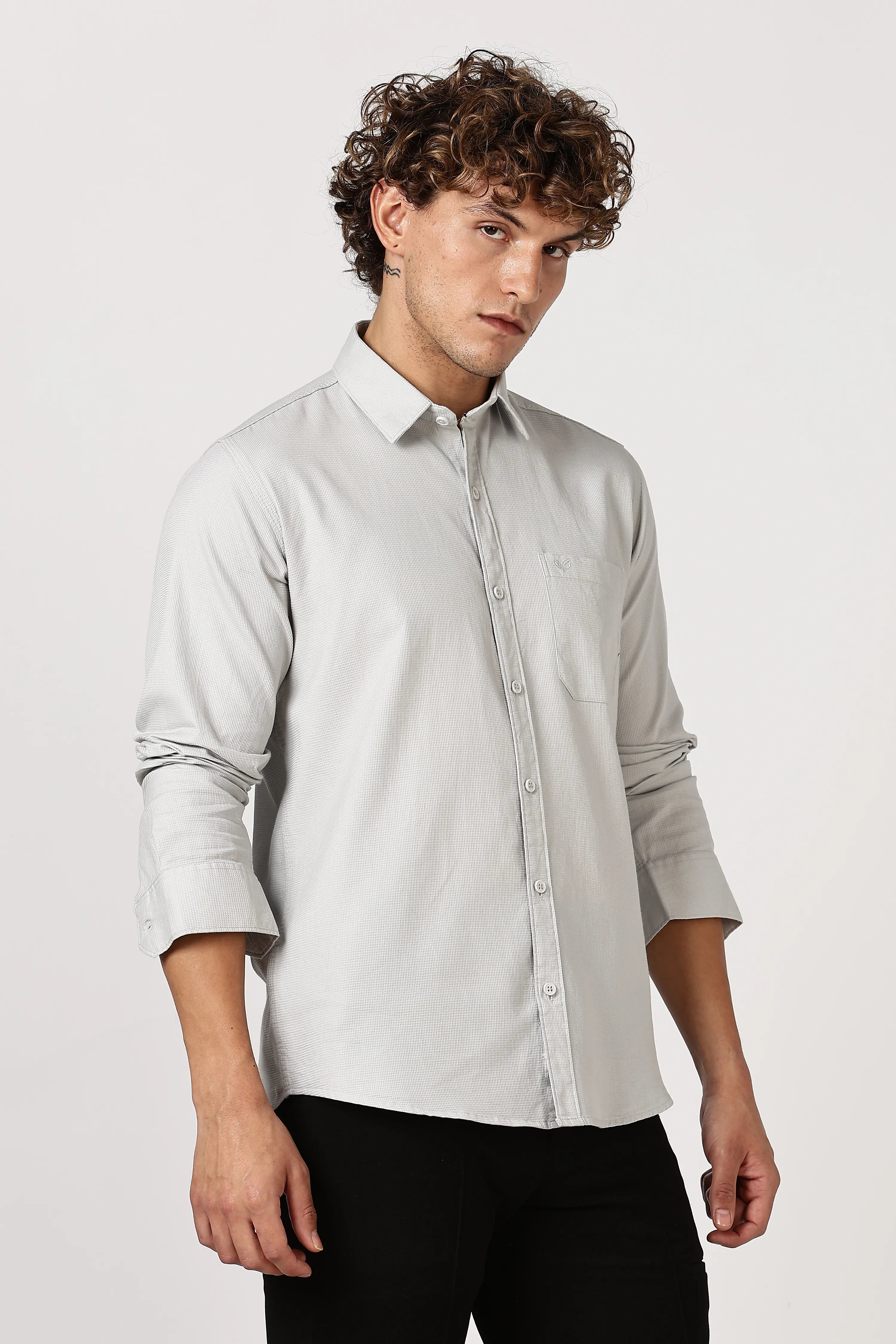 Color Hunt Men's Light Grey Full Sleeve Cotton Shirt