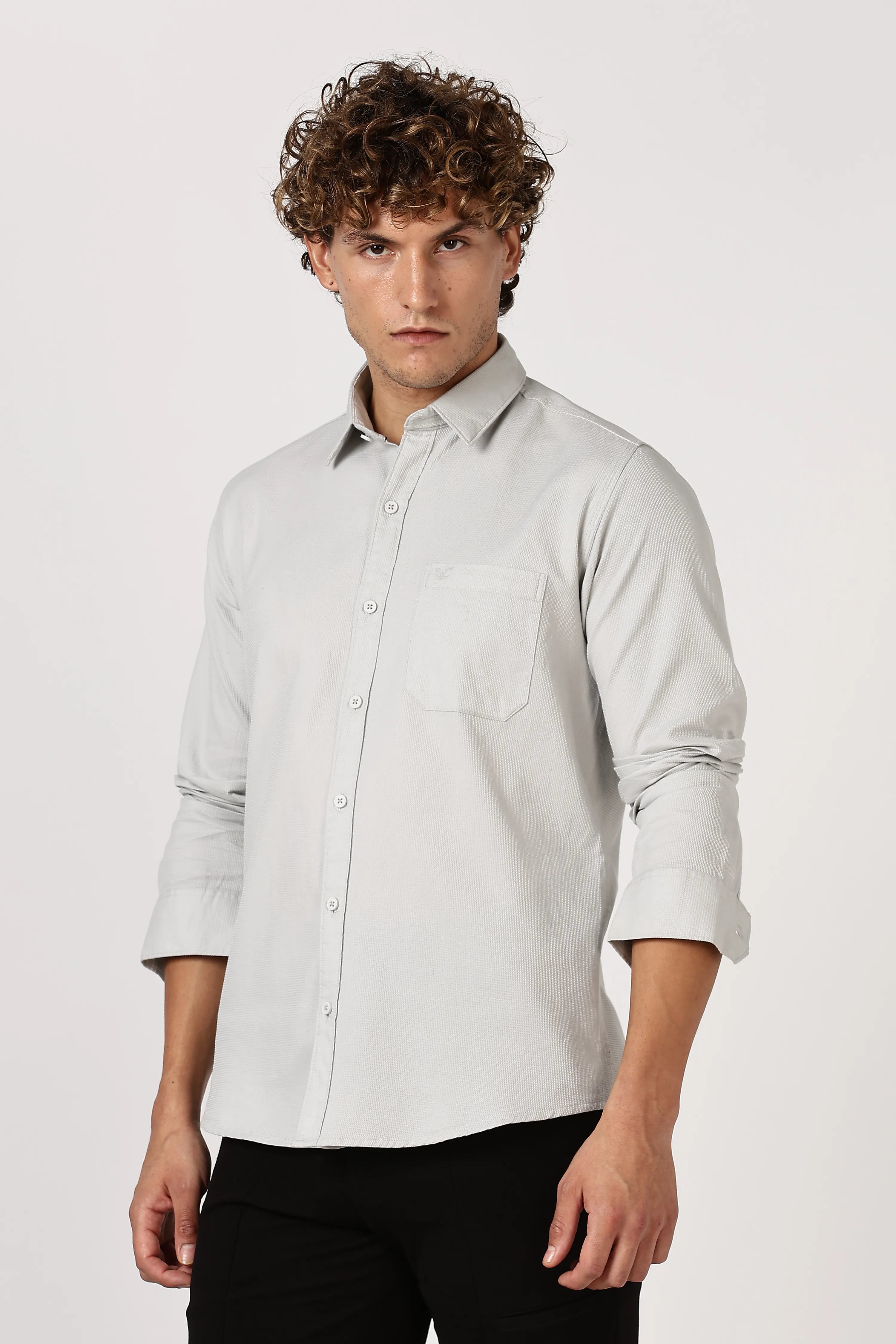 Color Hunt Men's Light Grey Full Sleeve Cotton Shirt