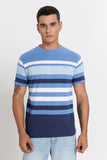 Color Hunt Men's Blue Striper Slim Fit Half Sleeve T-Shirt