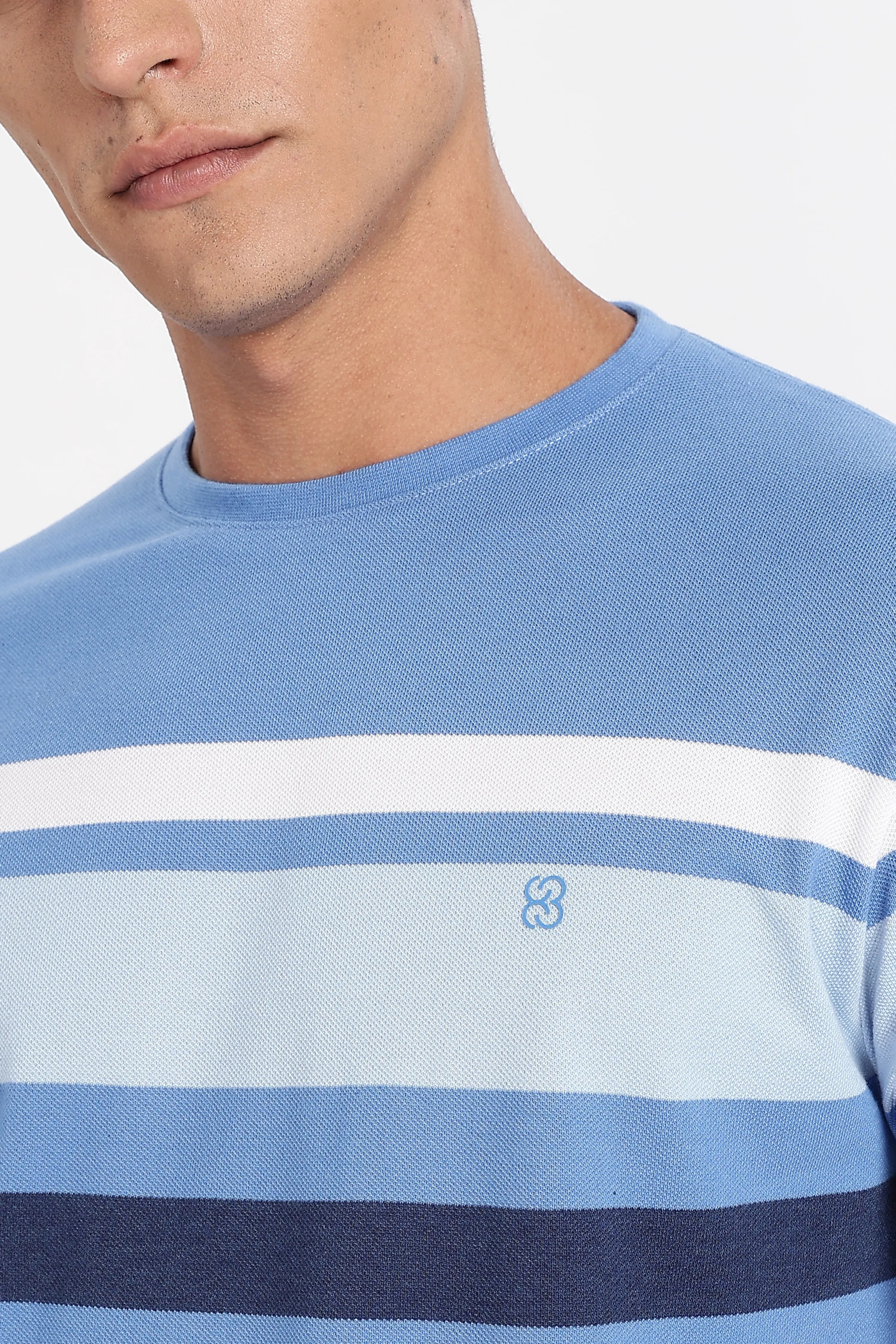 Color Hunt Men's Blue Striped Slim Fit Half Sleeve T-Shirt