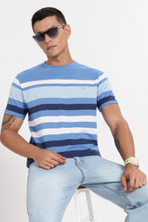 Color Hunt Men's Blue Striped Slim Fit Half Sleeve T-Shirt