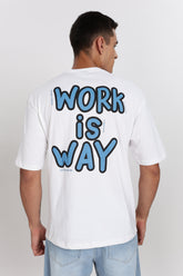 COLOR HUNT Men's White Printed Oversize Slim Fit T-Shirt