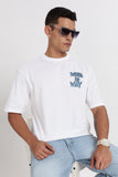 Color Hunt Men's White Printed Oversize Slim Fit T-Shirt