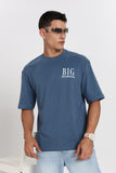 Color Hunt Men's Blue Oversize Printed T-Shirt, Pure Cotton, Slim Fit