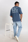 COLOR HUNT Men's Blue Oversize Printed T-Shirt, Pure Cotton, Slim Fit