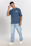 Color Hunt Men's Blue Oversize Printed T-Shirt, Pure Cotton, Slim Fit