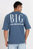 COLOR HUNT Men's Blue Oversize Printed T-Shirt, Pure Cotton, Slim Fit