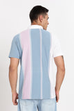 Color Hunt Men's Sky Blue Striped Slim Fit Polo Tshirt