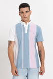 Color Hunt Men's Sky Blue Striped Slim Fit Polo Tshirt