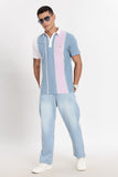 Color Hunt Men's Sky Blue Striped Slim Fit Polo Tshirt