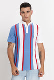 Color Hunt Men's Blue Striped Slim Fit Polo T-Shirt