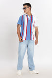 Color Hunt Men's Blue Striped Slim Fit Polo T-Shirt