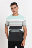Color Hunt Men's Mint:Grey Slim Fit Striper T-Shirt