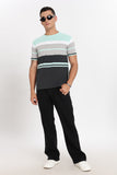 Color Hunt Men's Mint:Grey Slim Fit Striper T-Shirt