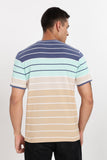 Color Hunt Men's Navy:Beige Striper Poly Cotton Slim Fit T-Shirt
