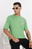 COLOR HUNT Men's Green Printed Oversize Pure Cotton T-Shirt