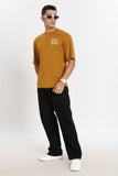 COLOR HUNT Men's Brown Printed Oversize Pure Cotton T-Shirt