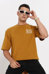 Color Hunt Men's Brown Printed Oversize Pure Cotton T-Shirt