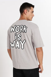 COLOR HUNT Men's Grey Printed Oversize Pure Cotton Half Sleeve T-Shirt