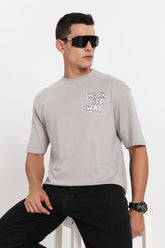 Color Hunt Men's Grey Printed Oversize Pure Cotton Half Sleeve T-Shirt