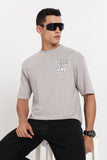 COLOR HUNT Men's Grey Printed Oversize Pure Cotton Half Sleeve T-Shirt