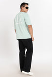 Color Hunt Men's Mint Green Printed Oversize Pure Cotton T-Shirt