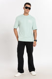 Color Hunt Men's Mint Green Printed Oversize Pure Cotton T-Shirt