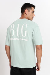 COLOR HUNT Men's Mint Green Printed Oversize Pure Cotton T-Shirt
