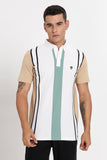 Color Hunt Men's White Striped Slim Fit Polo T-Shirt