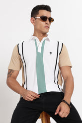 Color Hunt Men's White Striped Slim Fit Polo T-Shirt