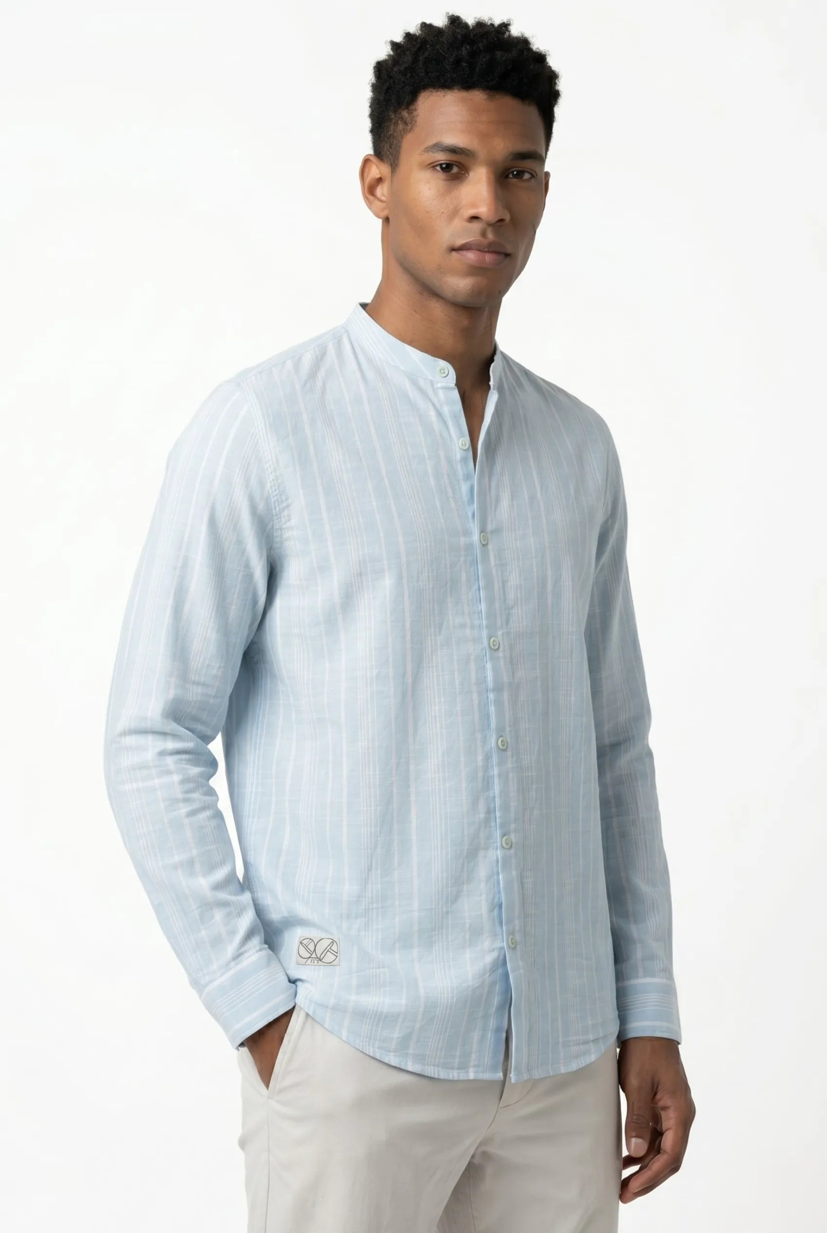Color Hunt Men's Ice Blue Striped Casual Shirt