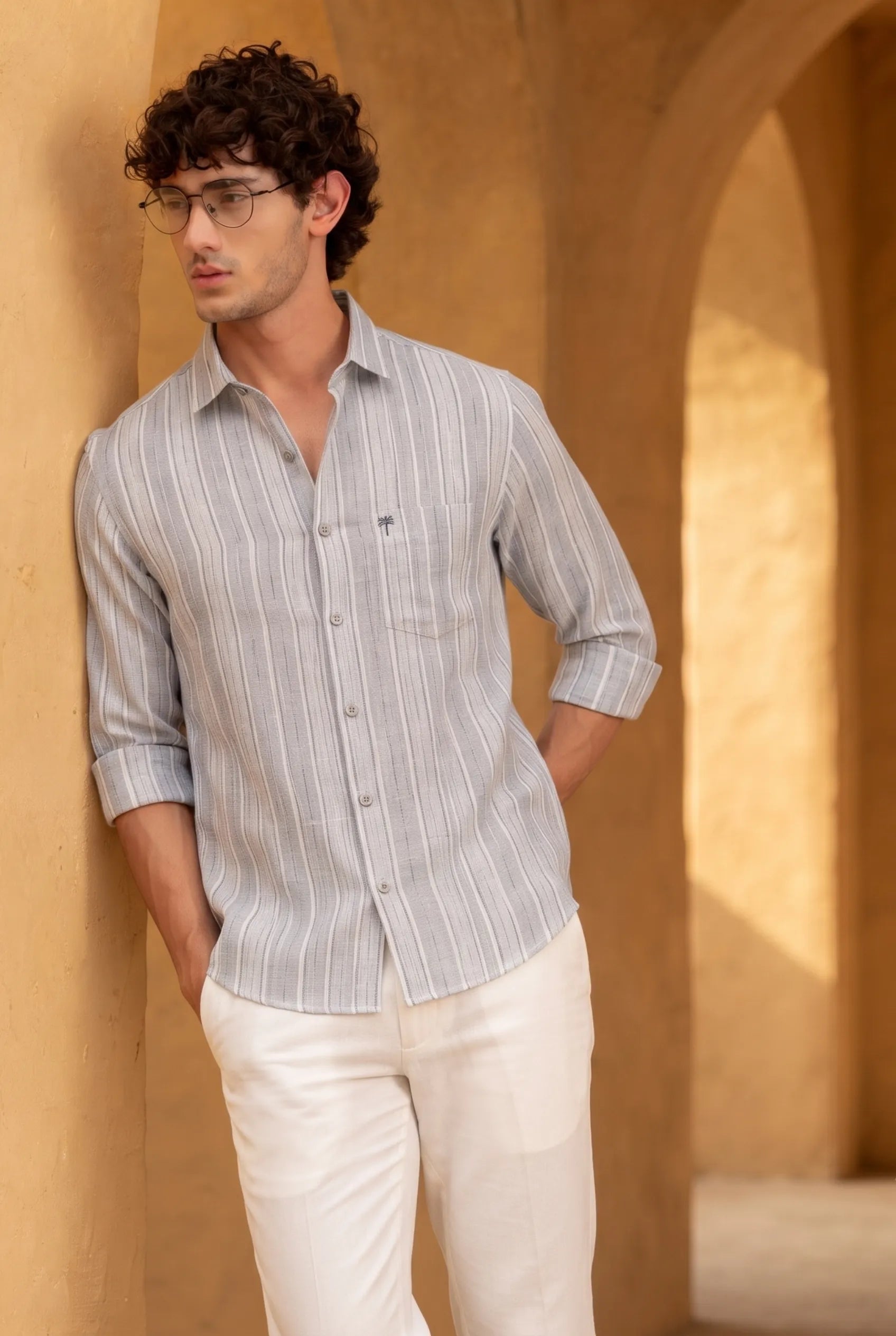 Color Hunt Men's Light Grey Striped Casual Shirt | Regular Fit | Full Sleeve