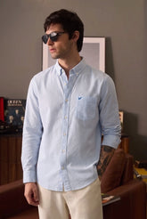 Color Hunt Men's Sky Blue Striped Cotton Casual Shirt