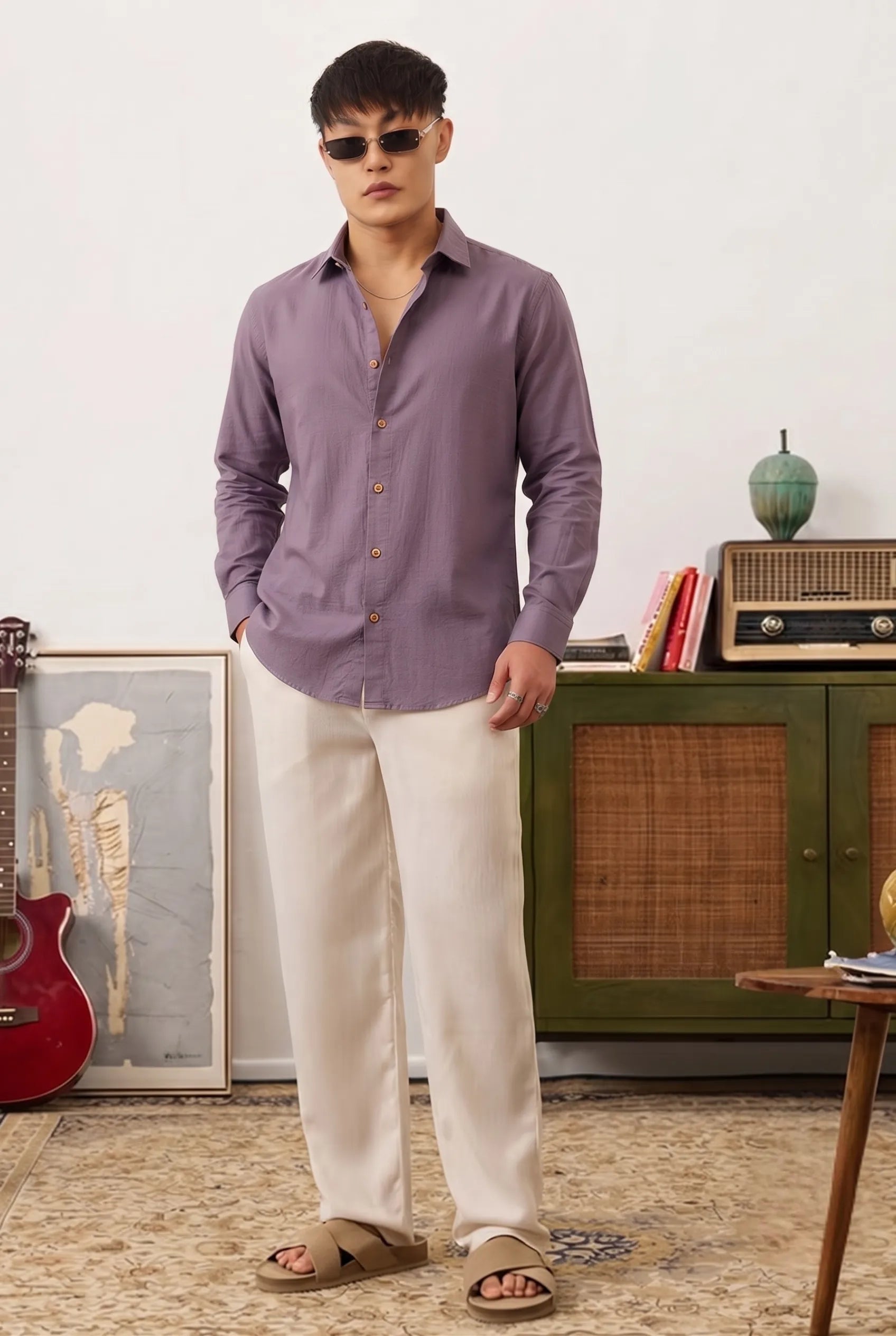 Color Hunt Men's Regular Fit Solid Purple Casual Shirt