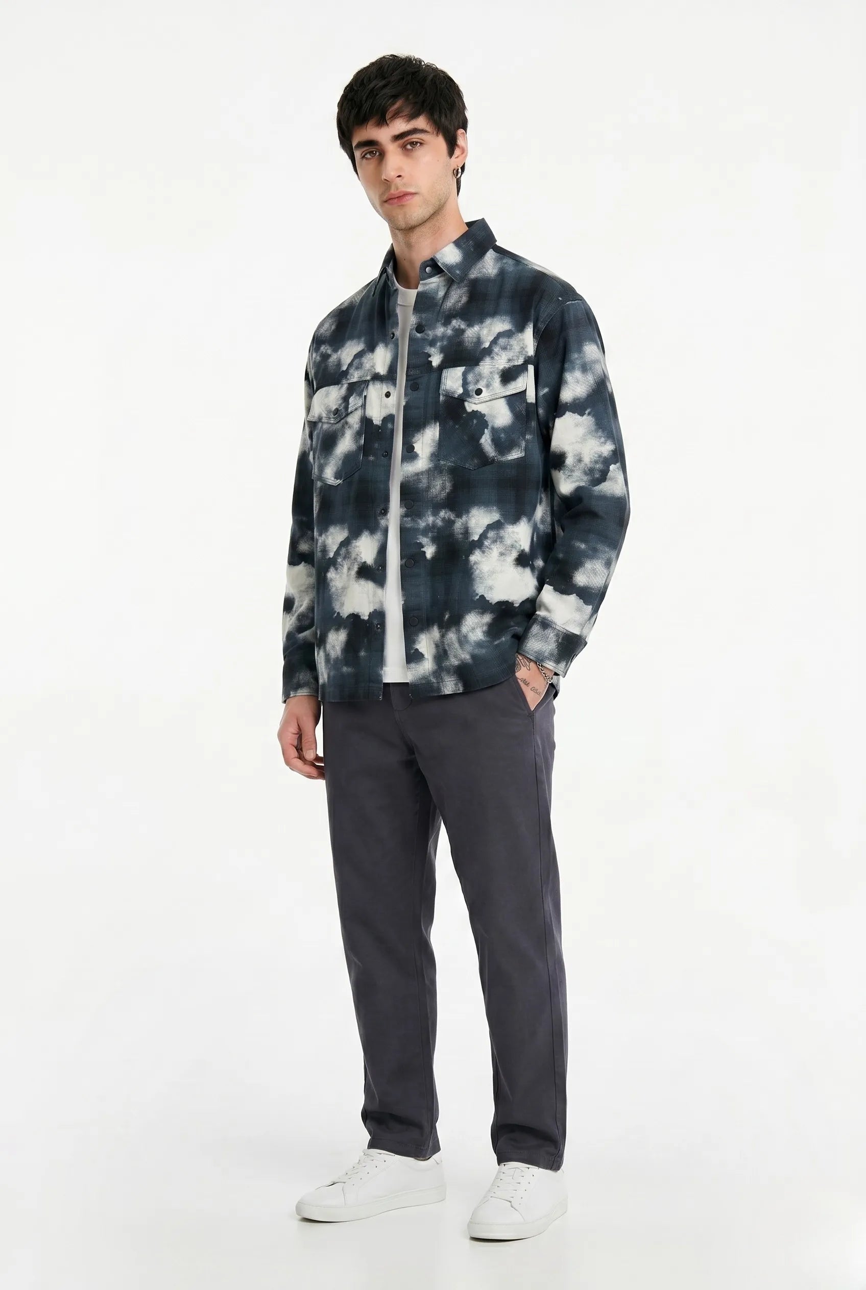 Color Hunt Men's Navy Cloud Dye Shirt