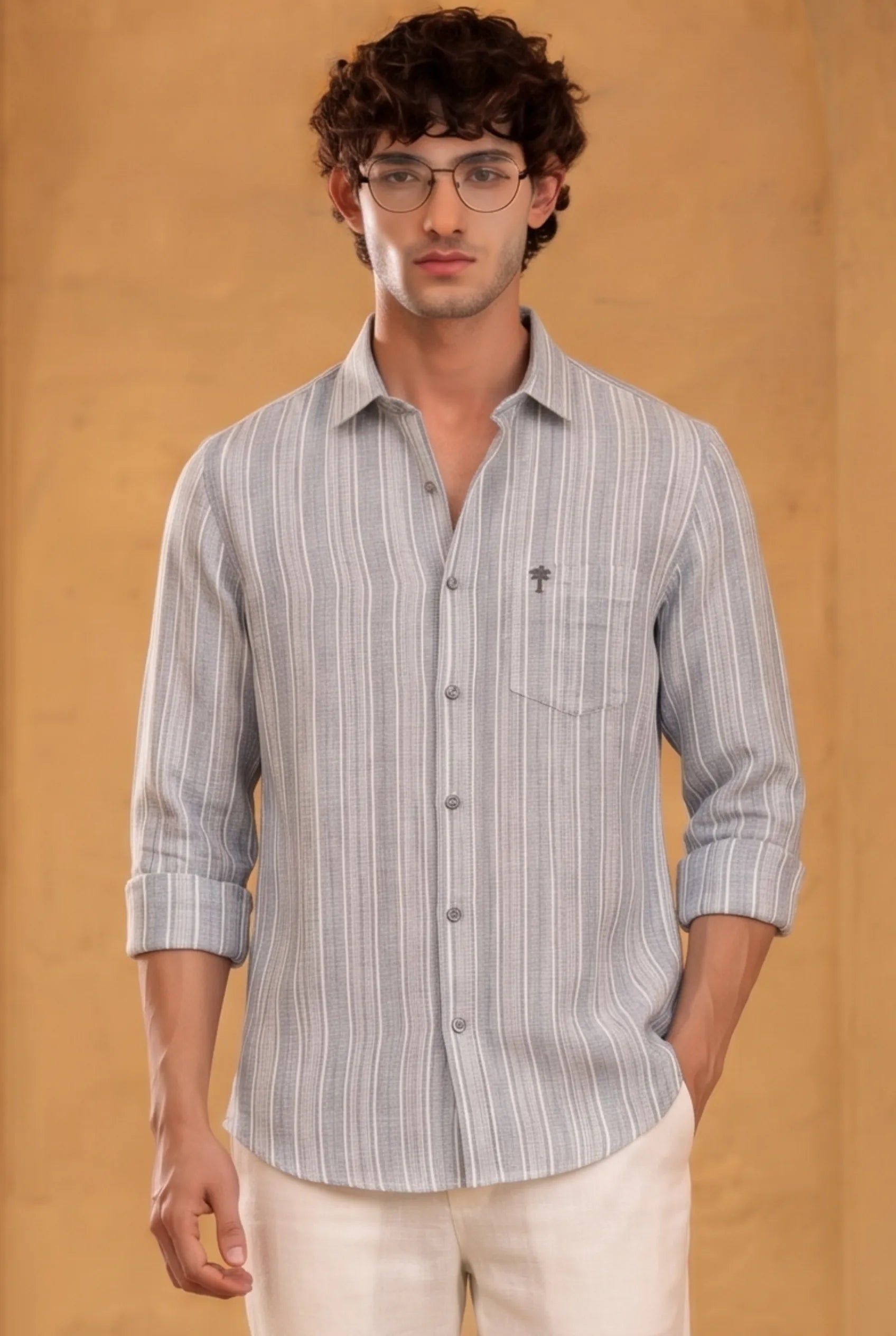 Color Hunt Men's Light Grey Striped Casual Shirt | Regular Fit | Full Sleeve