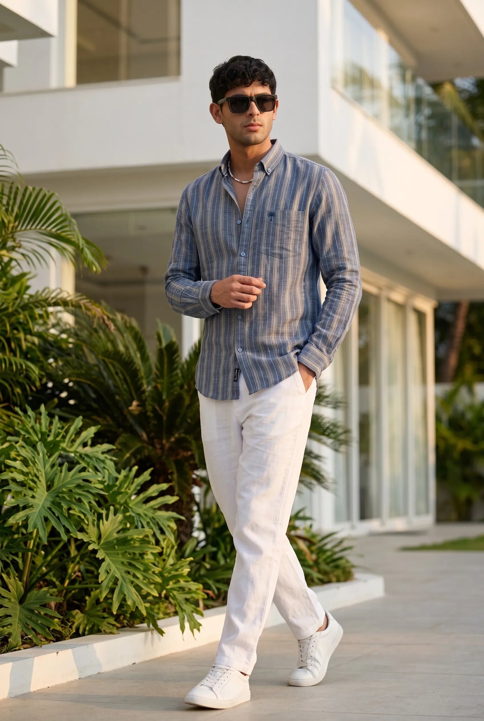 COLOR HUNT Men's Premium Blue Striped Luxury Casual Shirt | Full Sleeve Regular Fit