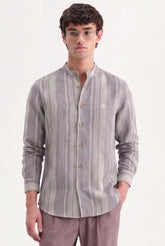 Color Hunt Men's Grey Stripe Mandarin Collar Shirt | Full Sleeve | Regular Fit